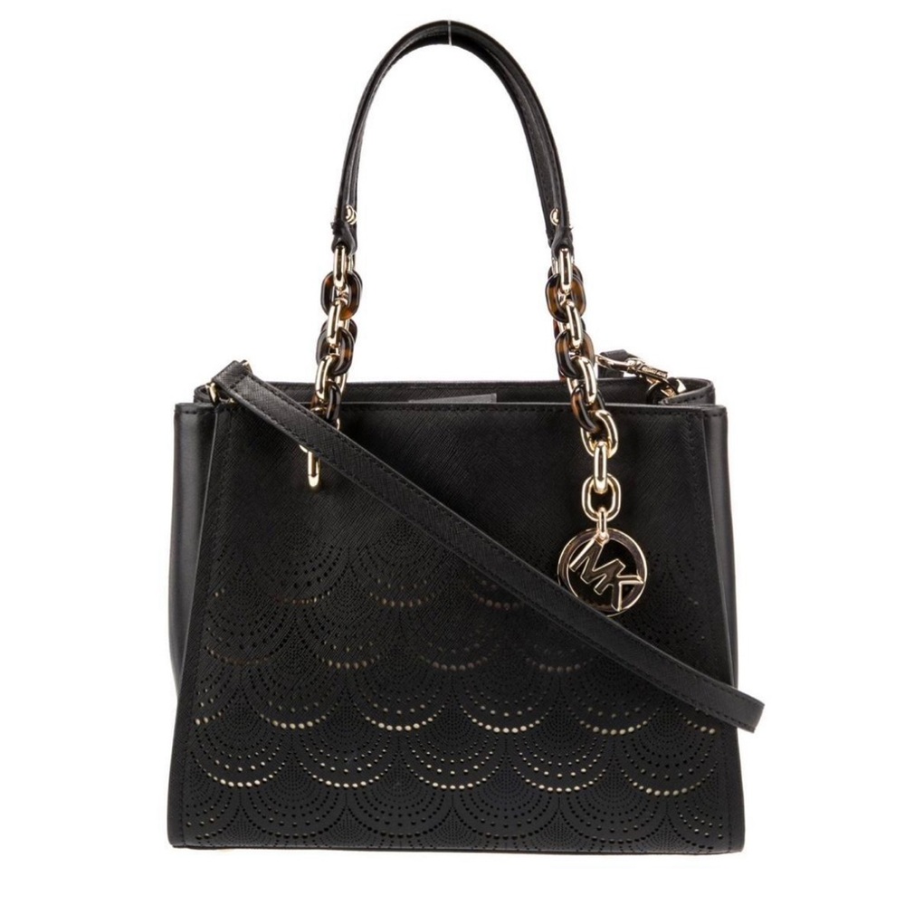 Michael Kors Black and Gold Satchel with Scalloped Design